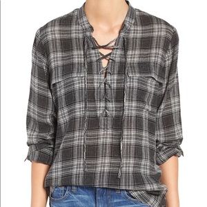 ✨5 FOR $25✨ Madewell Gray Plaid Lace Up Long Sleeve Shirt